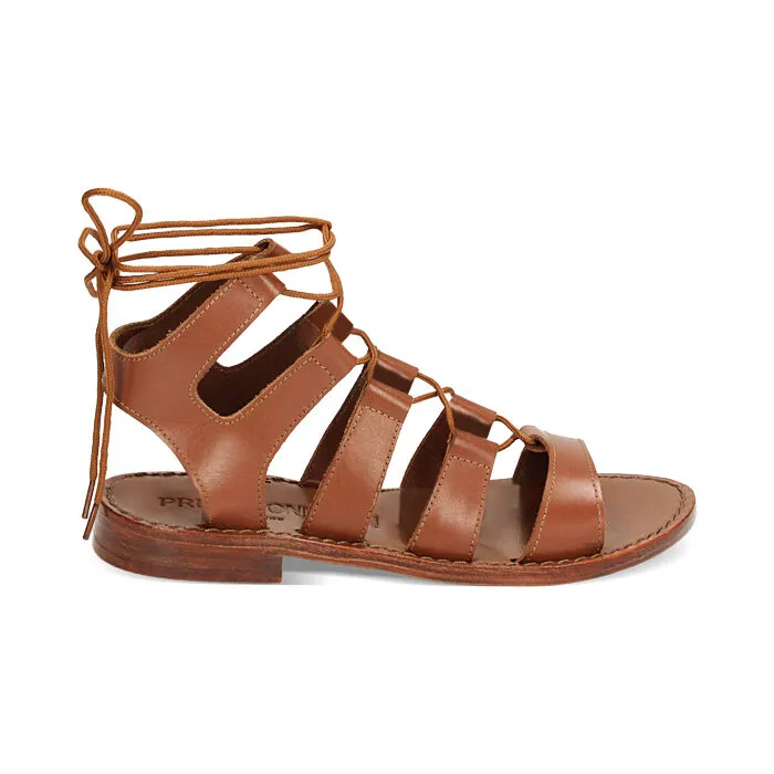 Low heel cognac leather sandals.