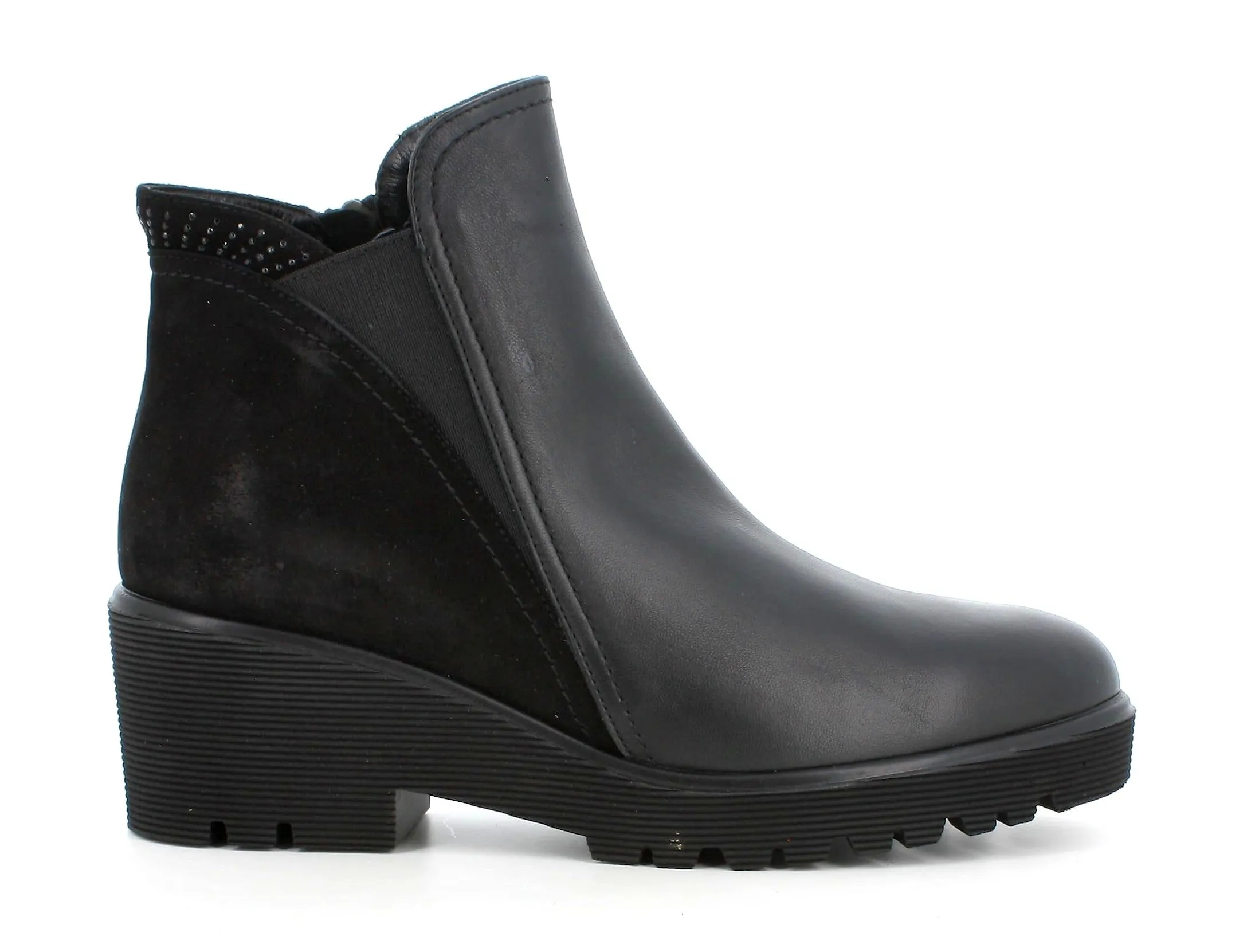 Melluso women's black leather zip-up ankle boots