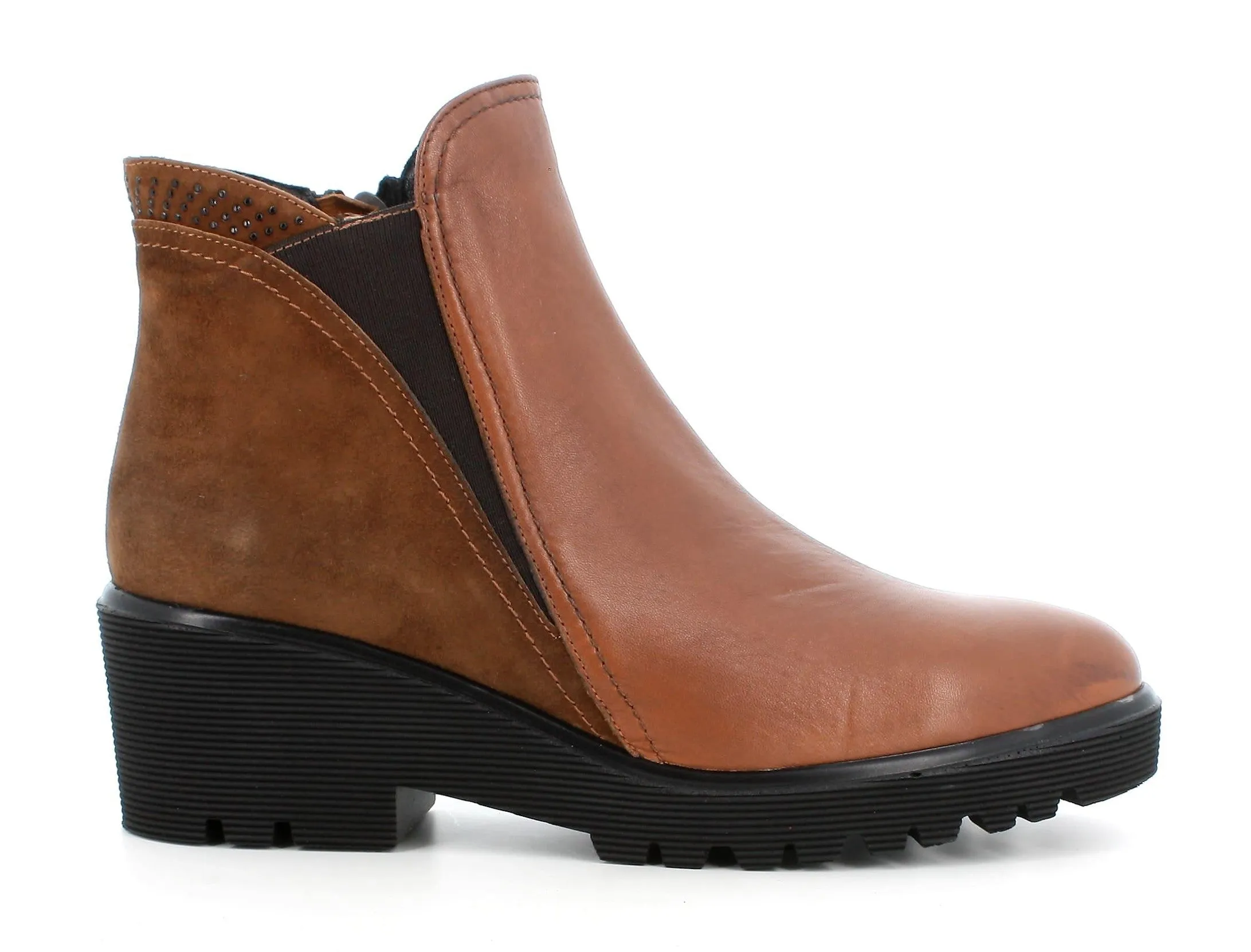 Melluso women's brown leather zip ankle boots.