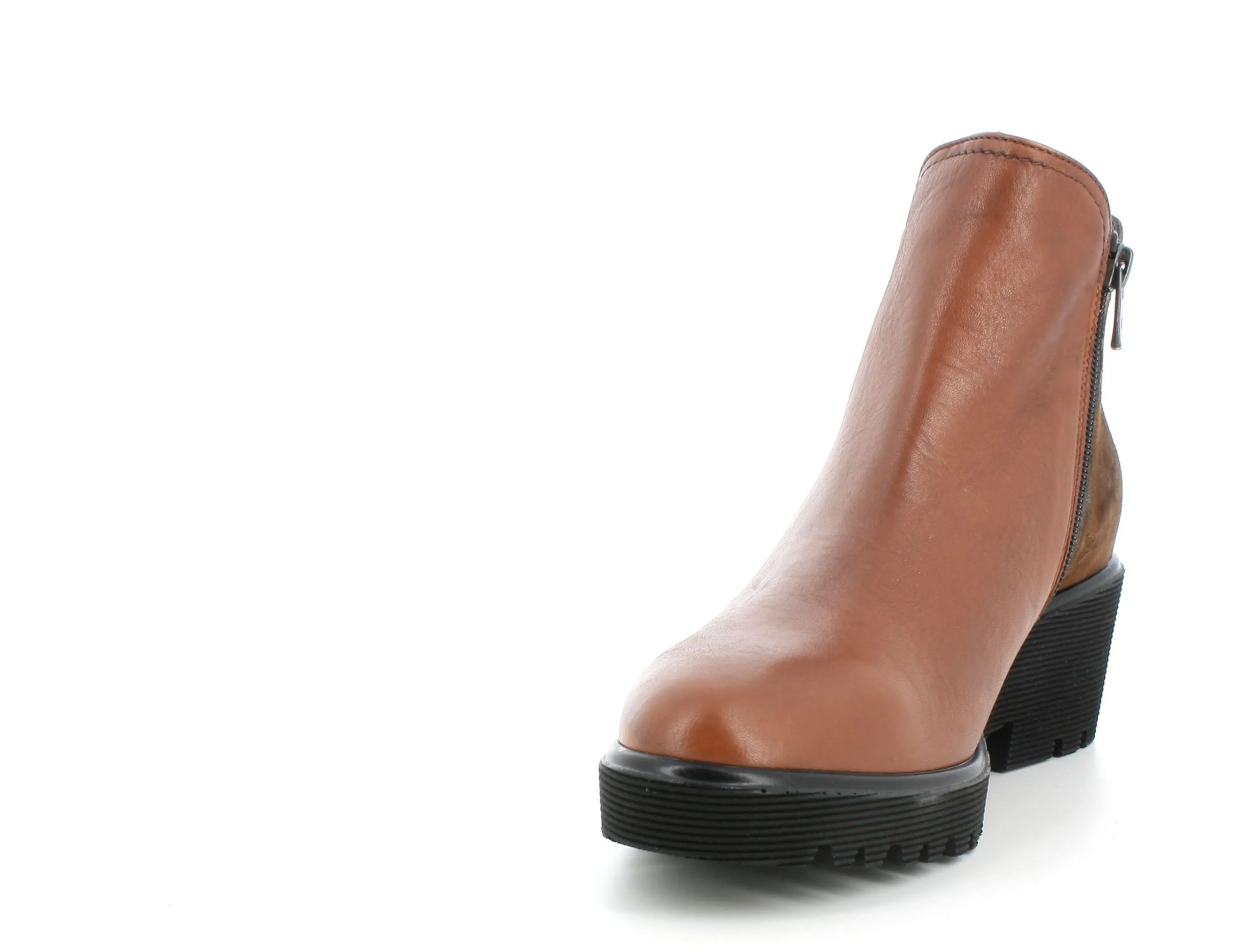 Melluso women's brown leather zip ankle boots.