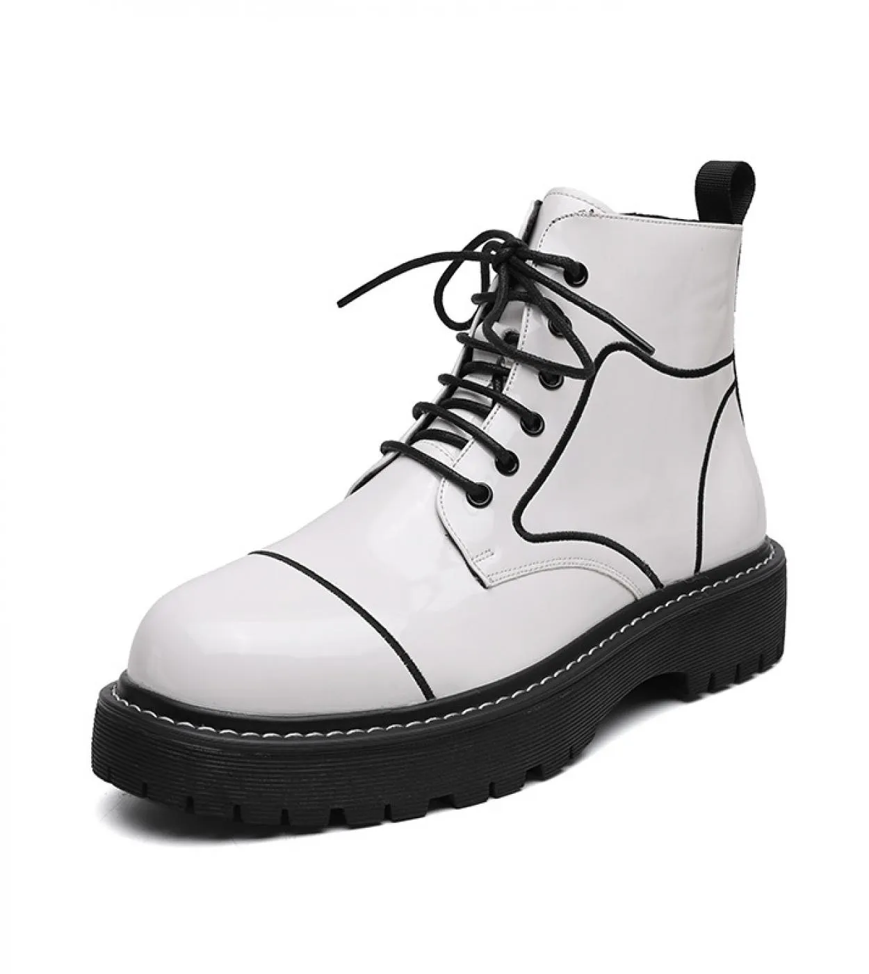 Men's Black Glossy Leather Glitter Motorcycle Boots