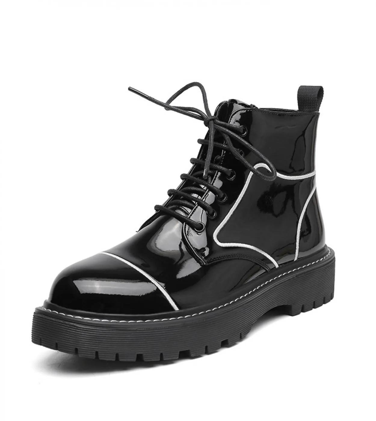 Men's Black Glossy Leather Glitter Motorcycle Boots