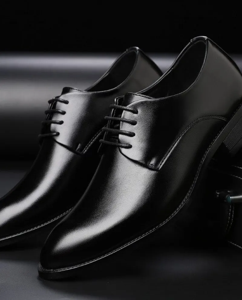 Men's Leather Slip-On Oxfords: Formal Business Shoes for Comfortable Walking, Driving, and Elegant Lace-Up Pointy-Toe Stylish Lo