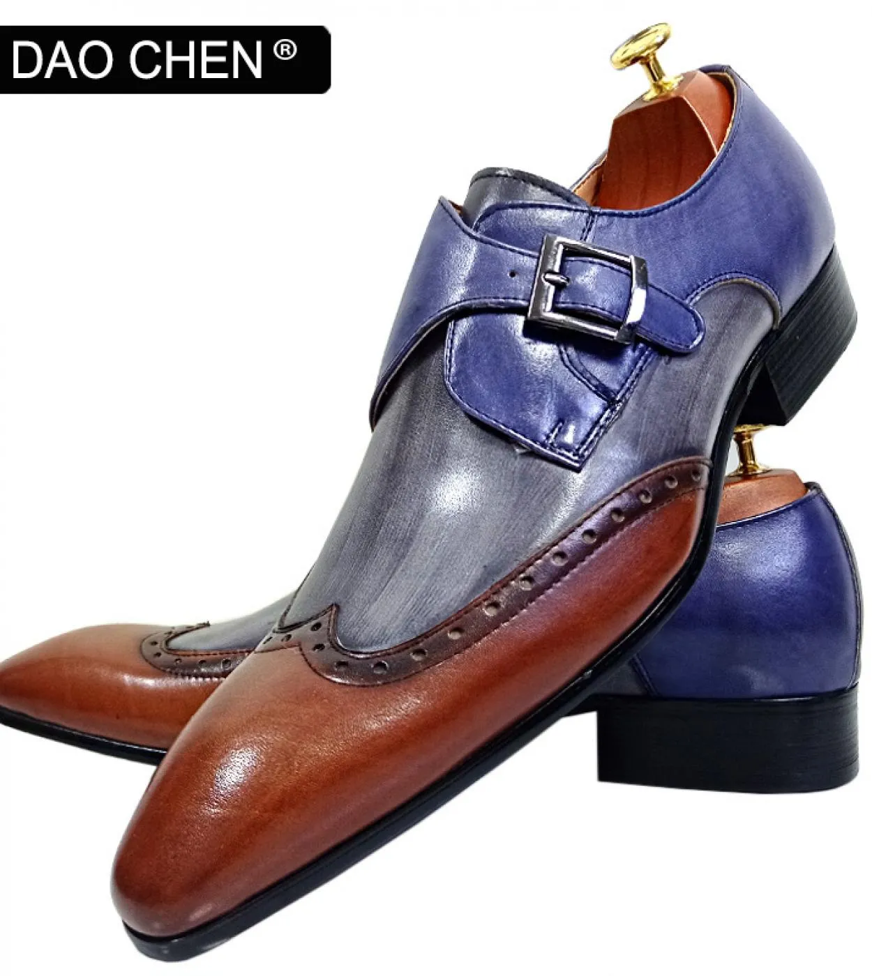 men's monk strap shoes, luxury brand, mix color, pure black, elegant casual, genuine leather, office, wedding, mocassini, uomo s