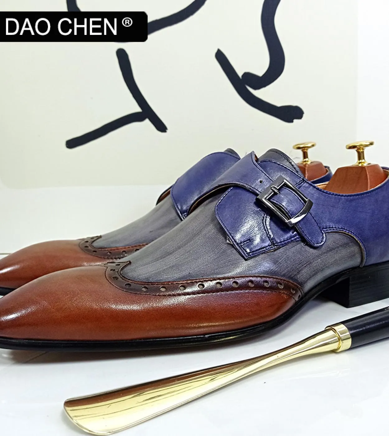 men's monk strap shoes, luxury brand, mix color, pure black, elegant casual, genuine leather, office, wedding, mocassini, uomo s