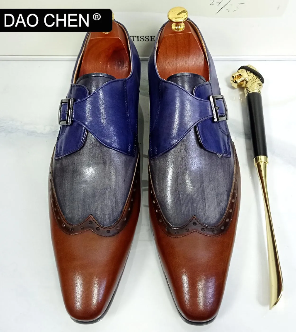 men's monk strap shoes, luxury brand, mix color, pure black, elegant casual, genuine leather, office, wedding, mocassini, uomo s
