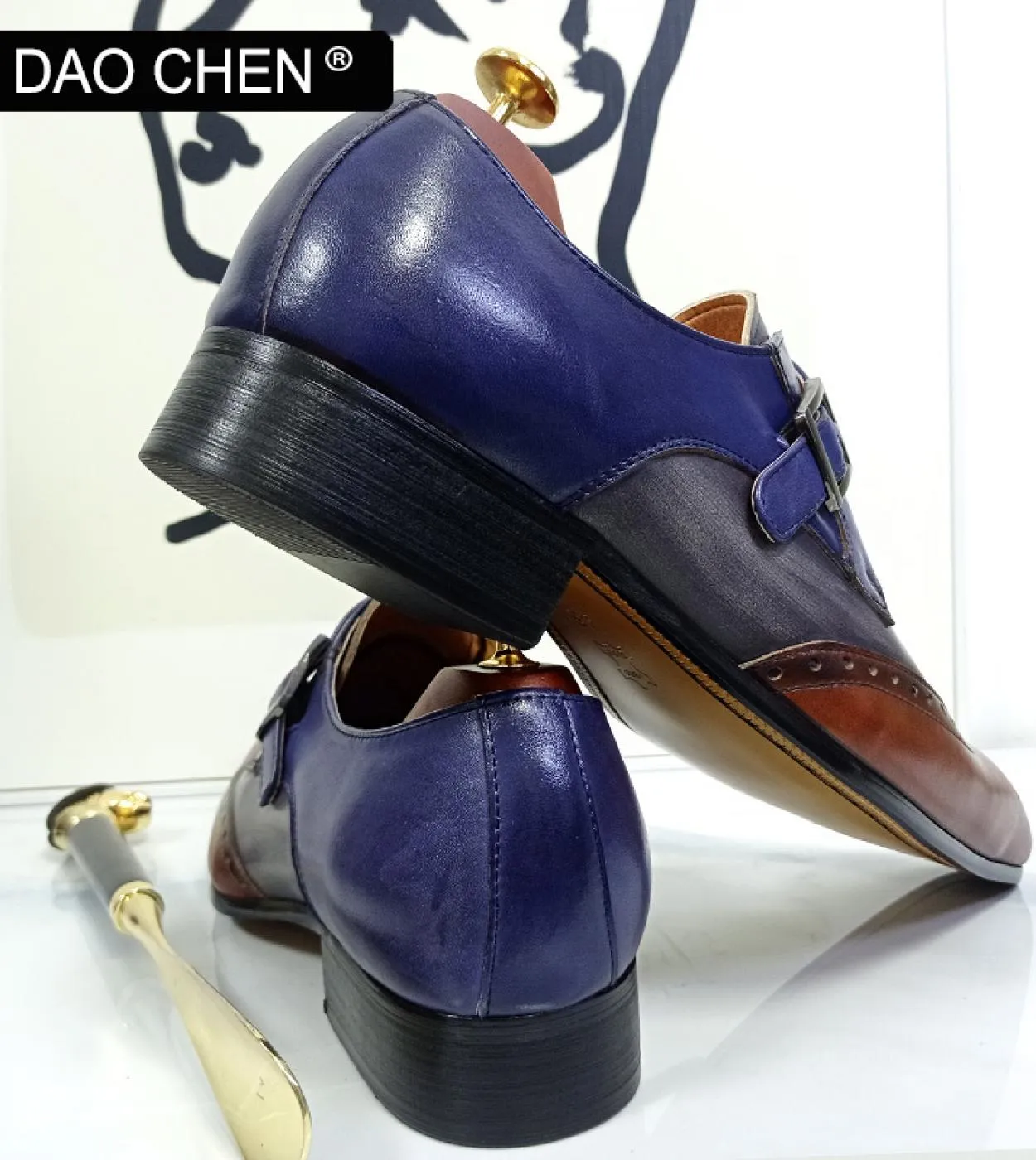 men's monk strap shoes, luxury brand, mix color, pure black, elegant casual, genuine leather, office, wedding, mocassini, uomo s