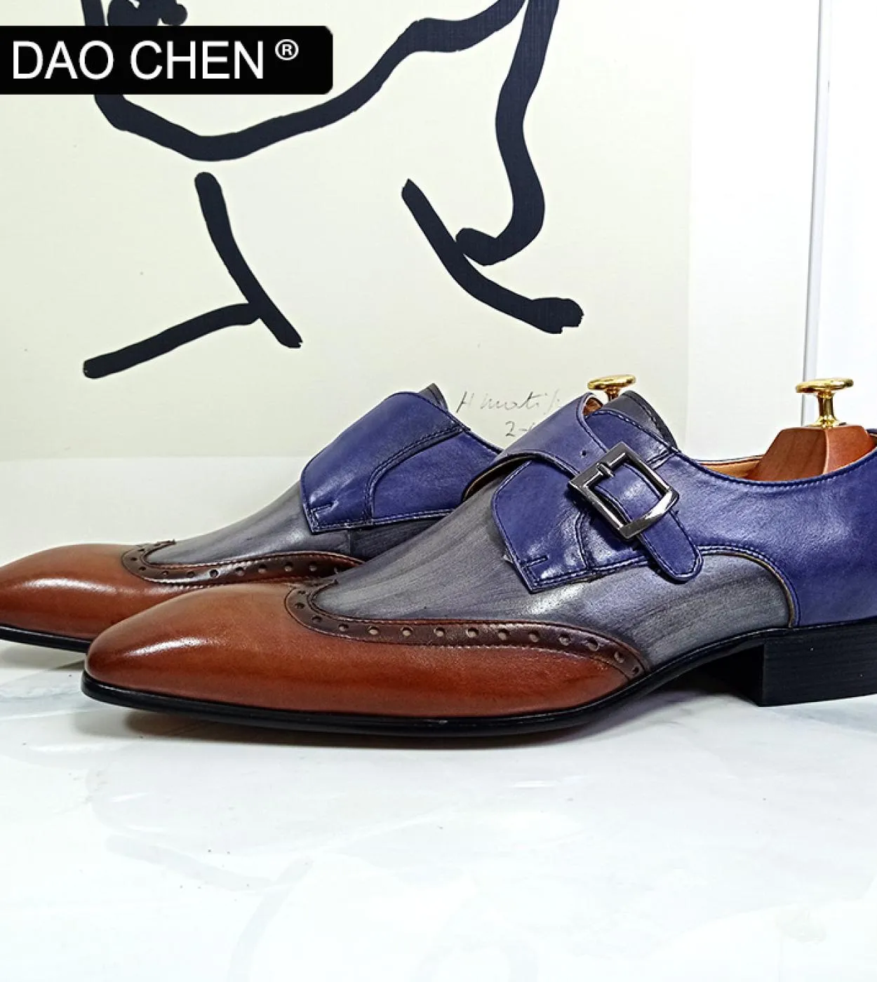 men's monk strap shoes, luxury brand, mix color, pure black, elegant casual, genuine leather, office, wedding, mocassini, uomo s