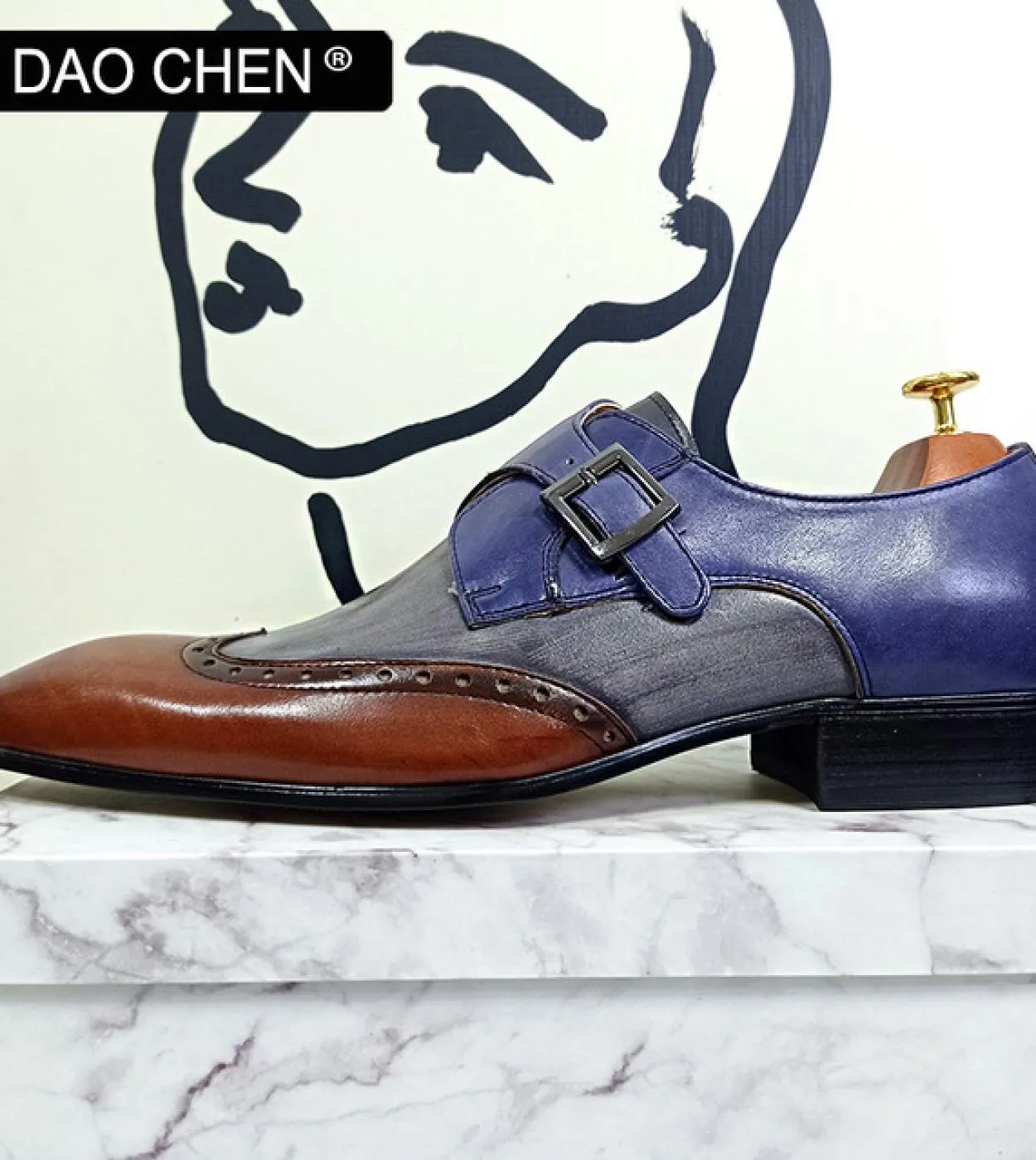 men's monk strap shoes, luxury brand, mix color, pure black, elegant casual, genuine leather, office, wedding, mocassini, uomo s