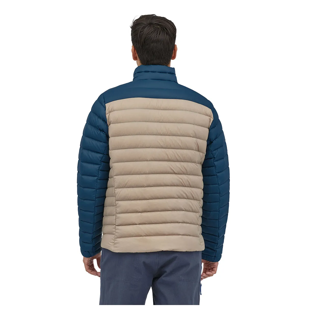 Men's Patagonia Down Sweater in Blue/Sand.