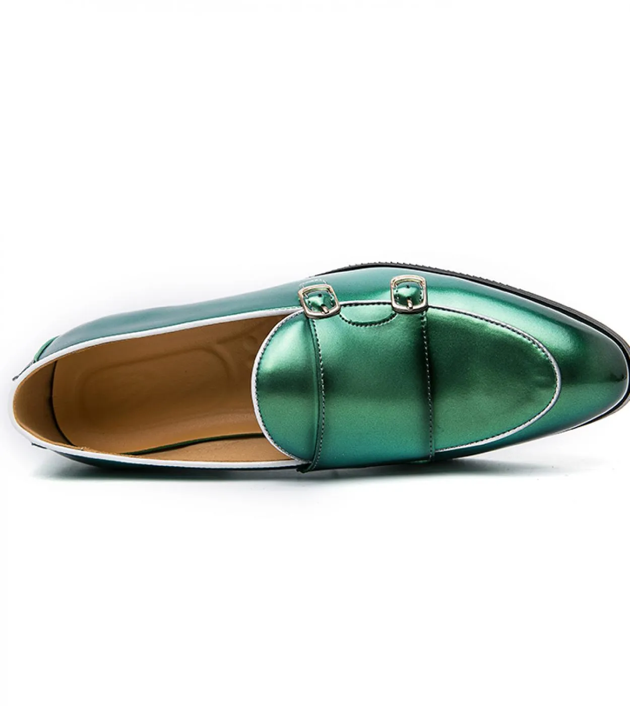 Men's PU Monk Strap Shoes - Bright Color, Pointed Toe, Double Buckle, Slip-On Style, Fashionable Business Casual, Dress Shoes