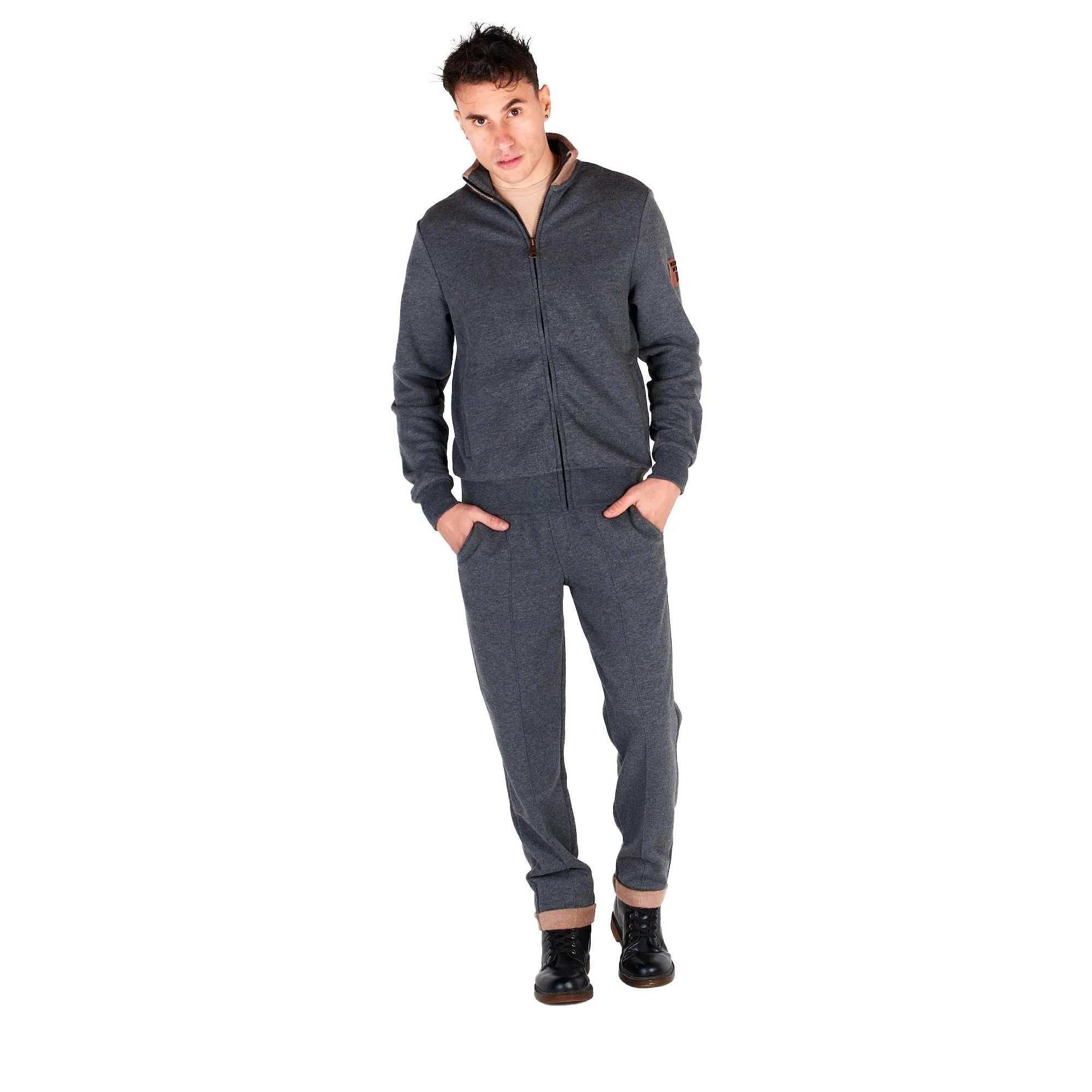 Men's stand collar zip-up neutral-toned jacket
