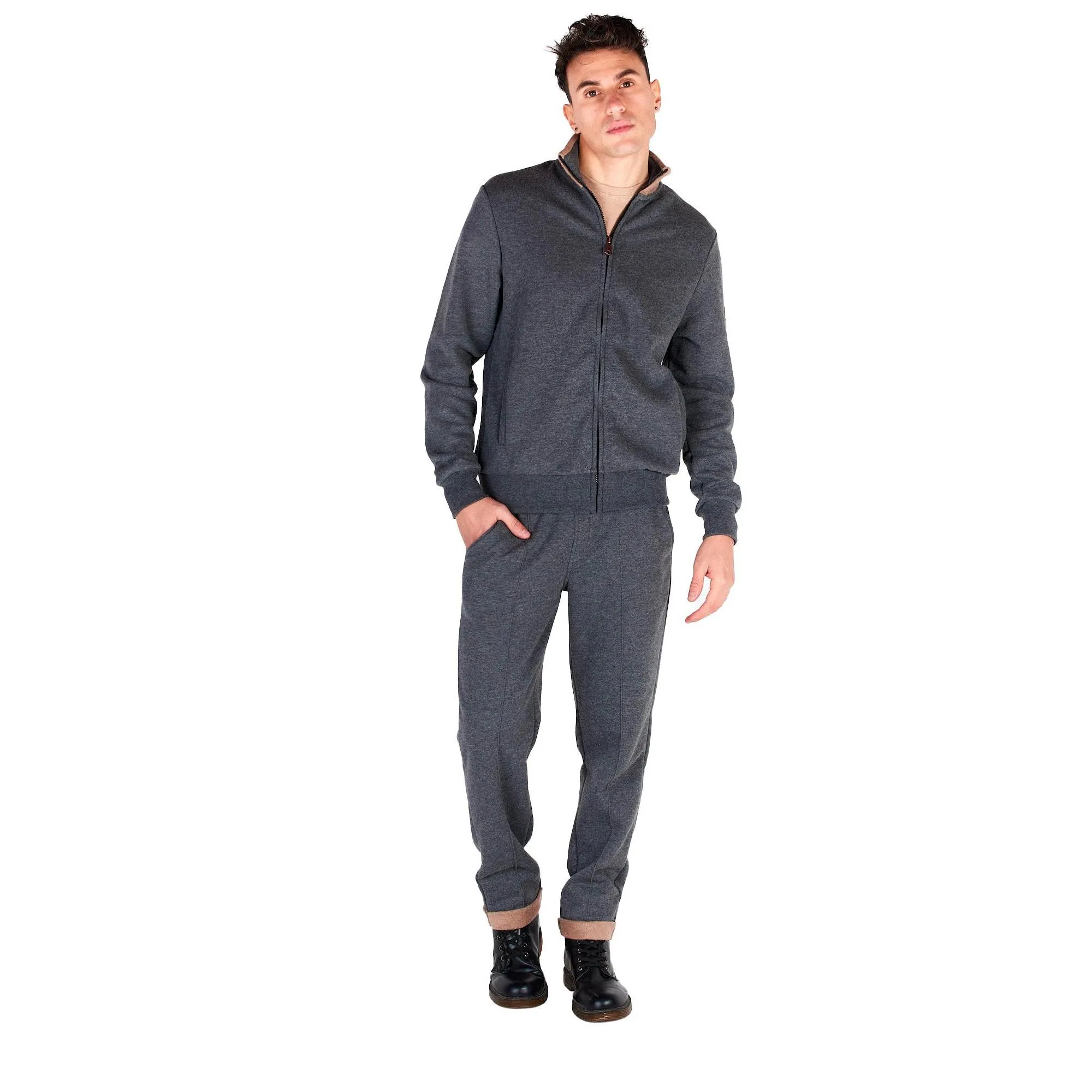 Men's stand collar zip-up neutral-toned jacket
