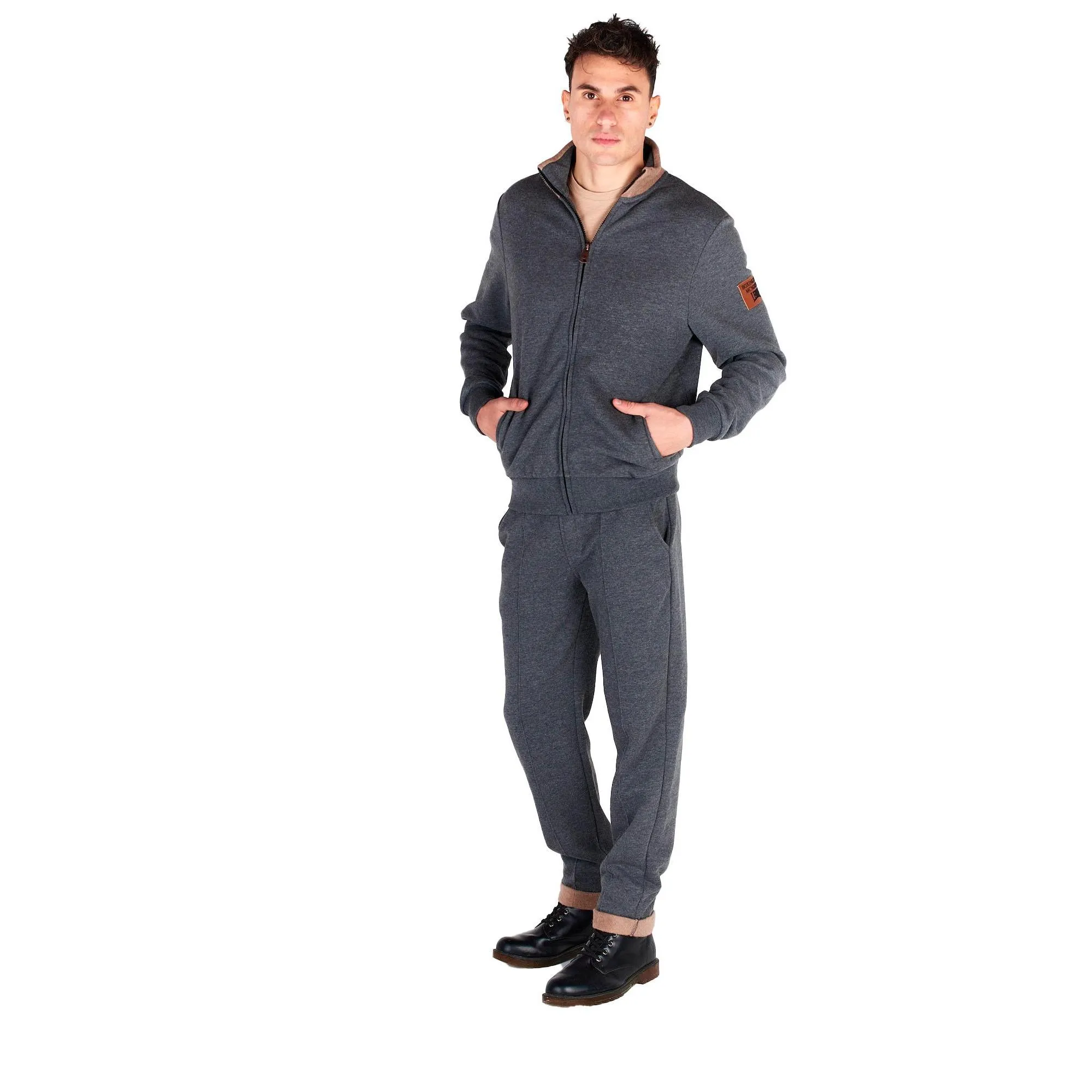 Men's stand collar zip-up neutral-toned jacket
