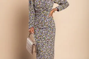 Midi dress with elegant floral print - Ferra, Lilac