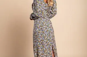 Midi dress with elegant floral print - Ferra, Lilac