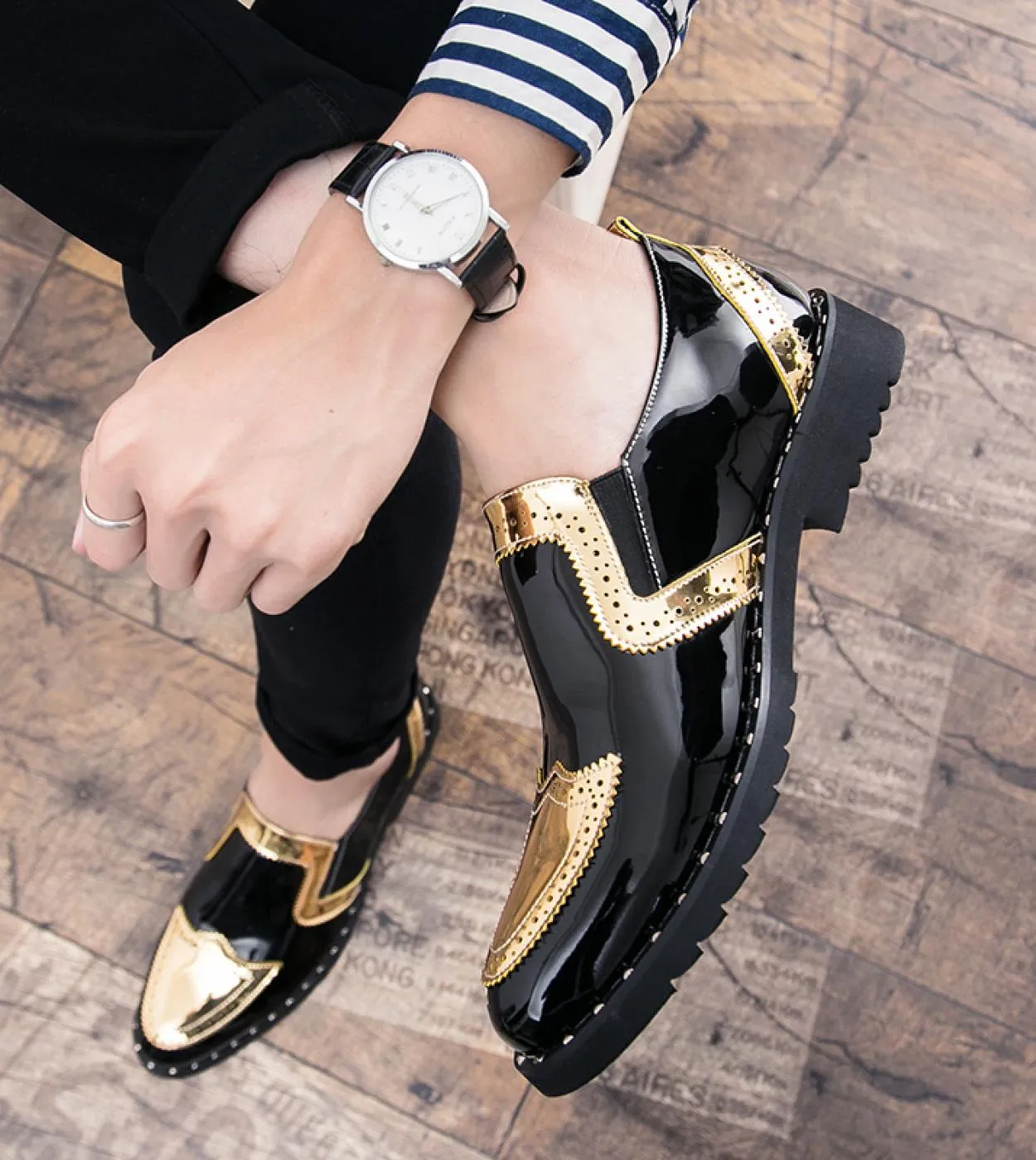 Moda scarpe uomo grandi dimensioni slip on business mocassini casual vintage pelle verniciata calzature uomo lu