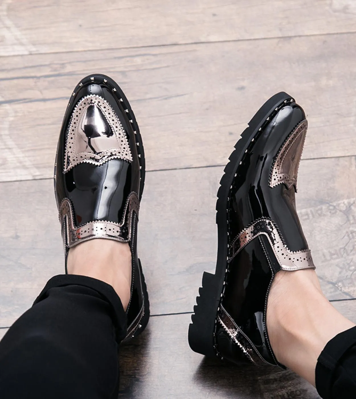 Moda scarpe uomo grandi dimensioni slip on business mocassini casual vintage pelle verniciata calzature uomo lu