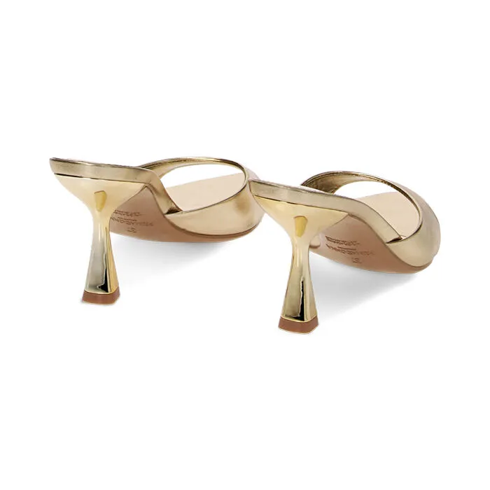 Mules with Open Toes, Gold Laminate, 8 cm Heels