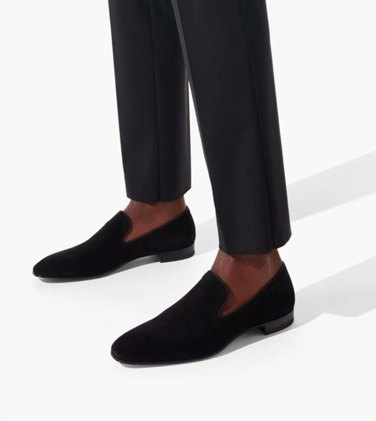 New arrivals in black breathable men's party shoes with free shipping. Red sole men's Flock loafers slip-on shoes.