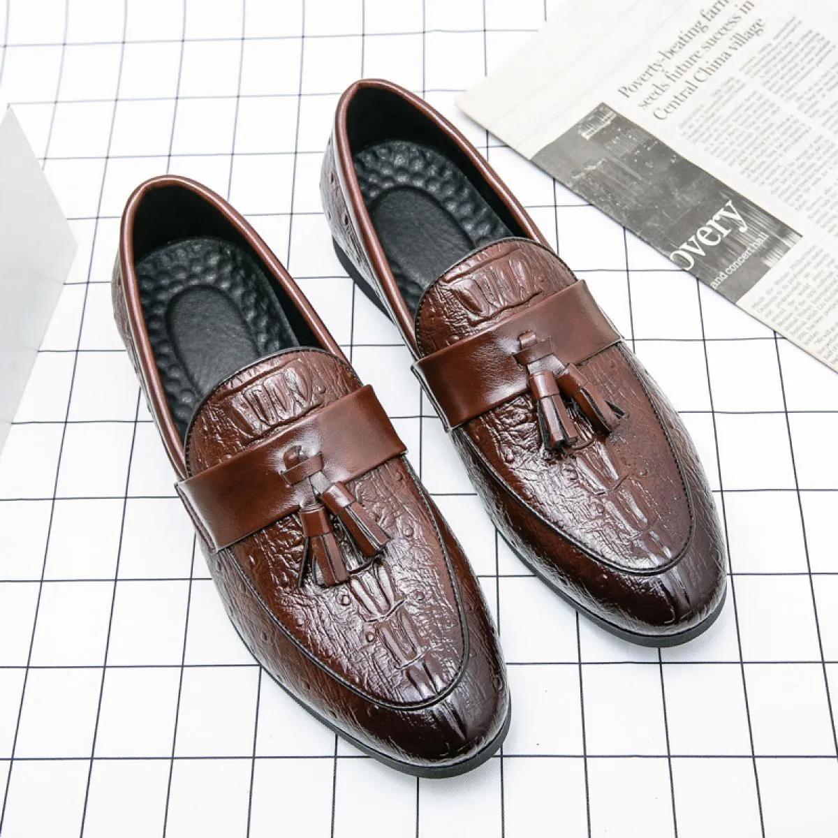 New Men's Black Brown Handmade Classic Business Casual Shoes Round Toe Tassel Loafers Size 38