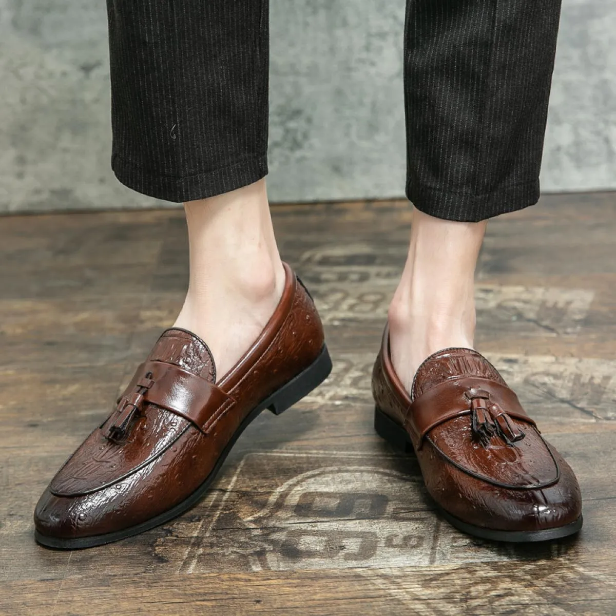 New Men's Black Brown Handmade Classic Business Casual Shoes Round Toe Tassel Loafers Size 38