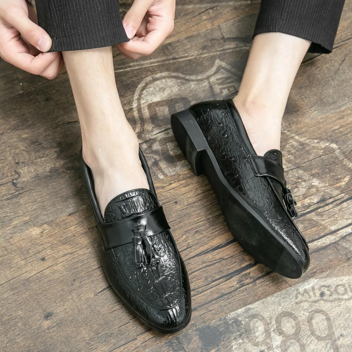 New Men's Black Brown Handmade Classic Business Casual Shoes Round Toe Tassel Loafers Size 38