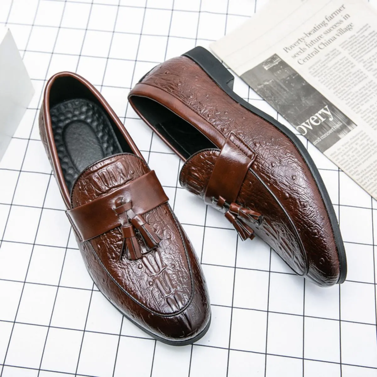 New Men's Black Brown Handmade Classic Business Casual Shoes Round Toe Tassel Loafers Size 38