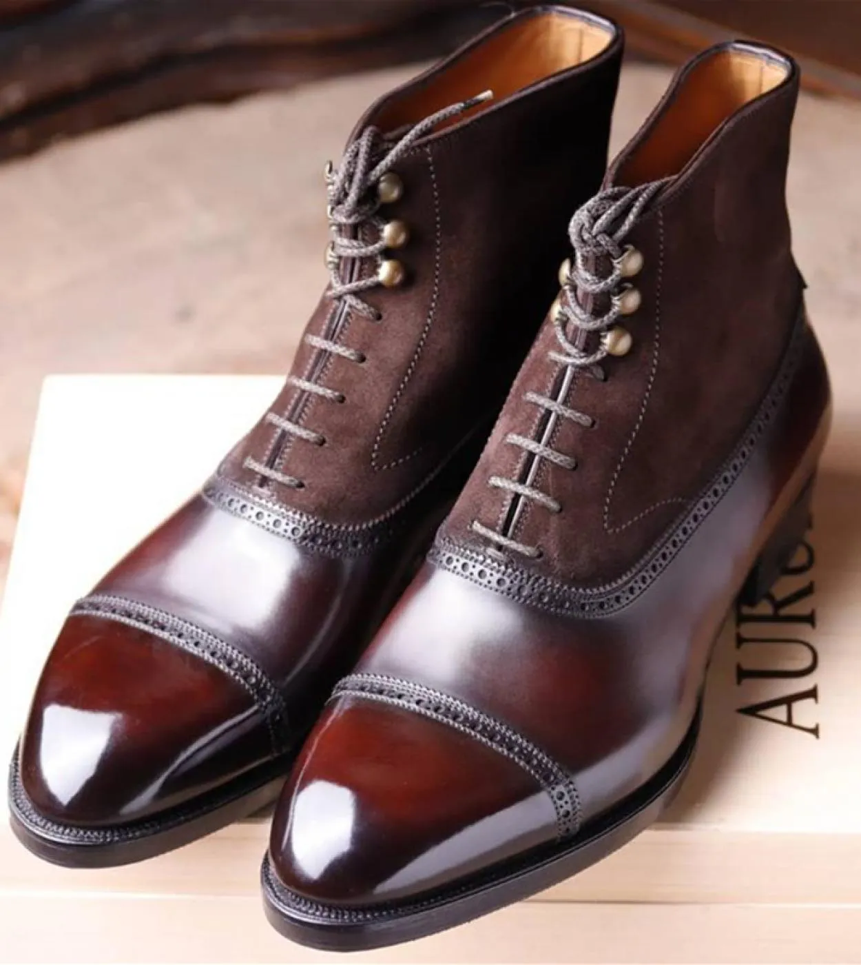 New men's brown ankle boots, flock lace-up, round toe, ankle strap, black men's boots, free shipping B