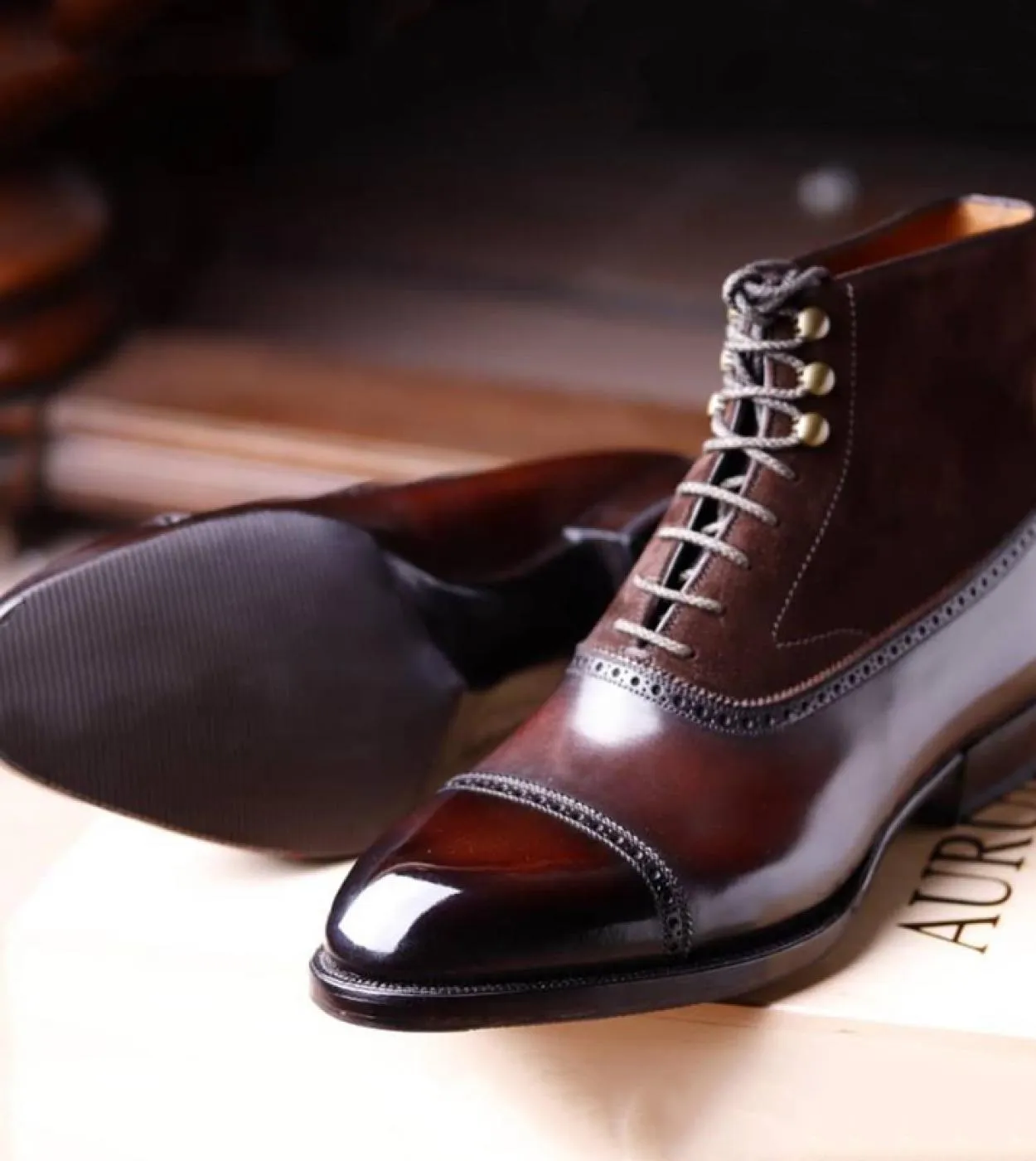 New men's brown ankle boots, flock lace-up, round toe, ankle strap, black men's boots, free shipping B