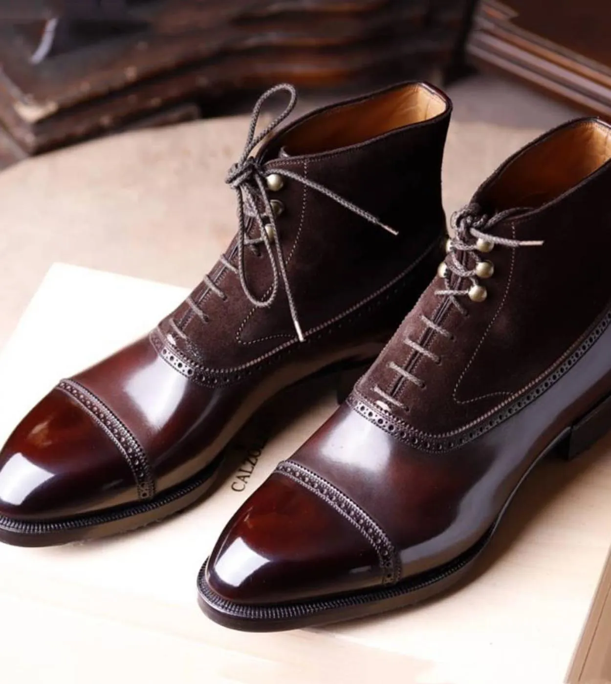 New men's brown ankle boots, flock lace-up, round toe, ankle strap, black men's boots, free shipping B