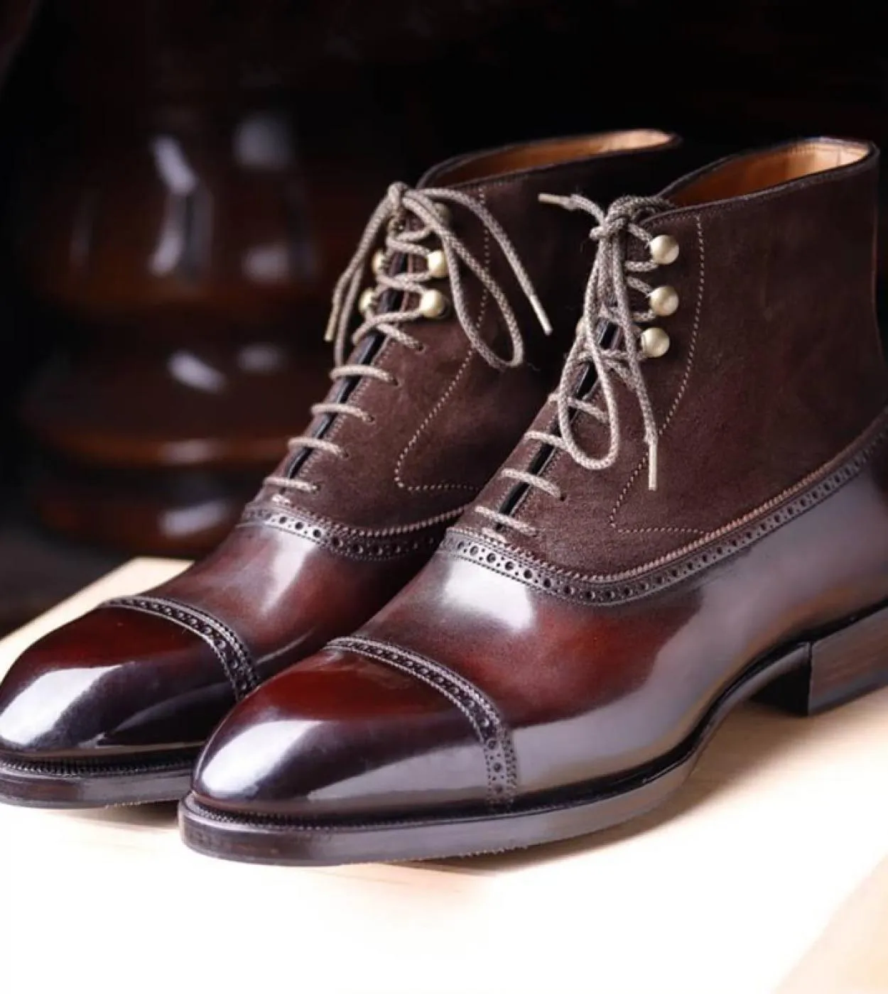 New men's brown ankle boots, flock lace-up, round toe, ankle strap, black men's boots, free shipping B