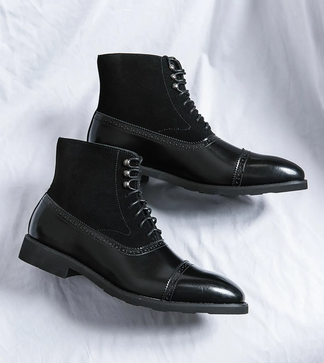 New men's brown ankle boots, flock lace-up, round toe, ankle strap, black men's boots, free shipping B