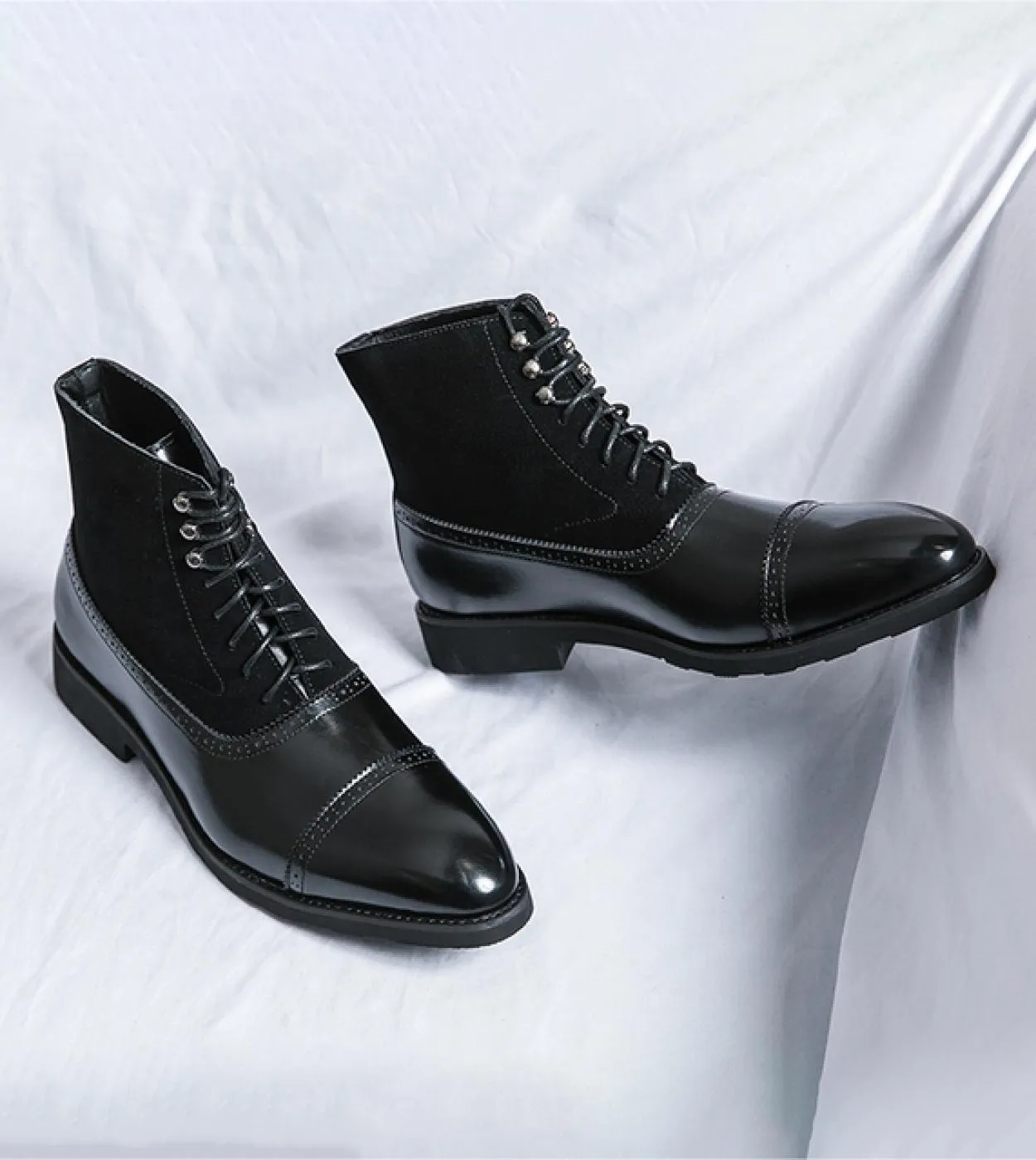 New men's brown ankle boots, flock lace-up, round toe, ankle strap, black men's boots, free shipping B