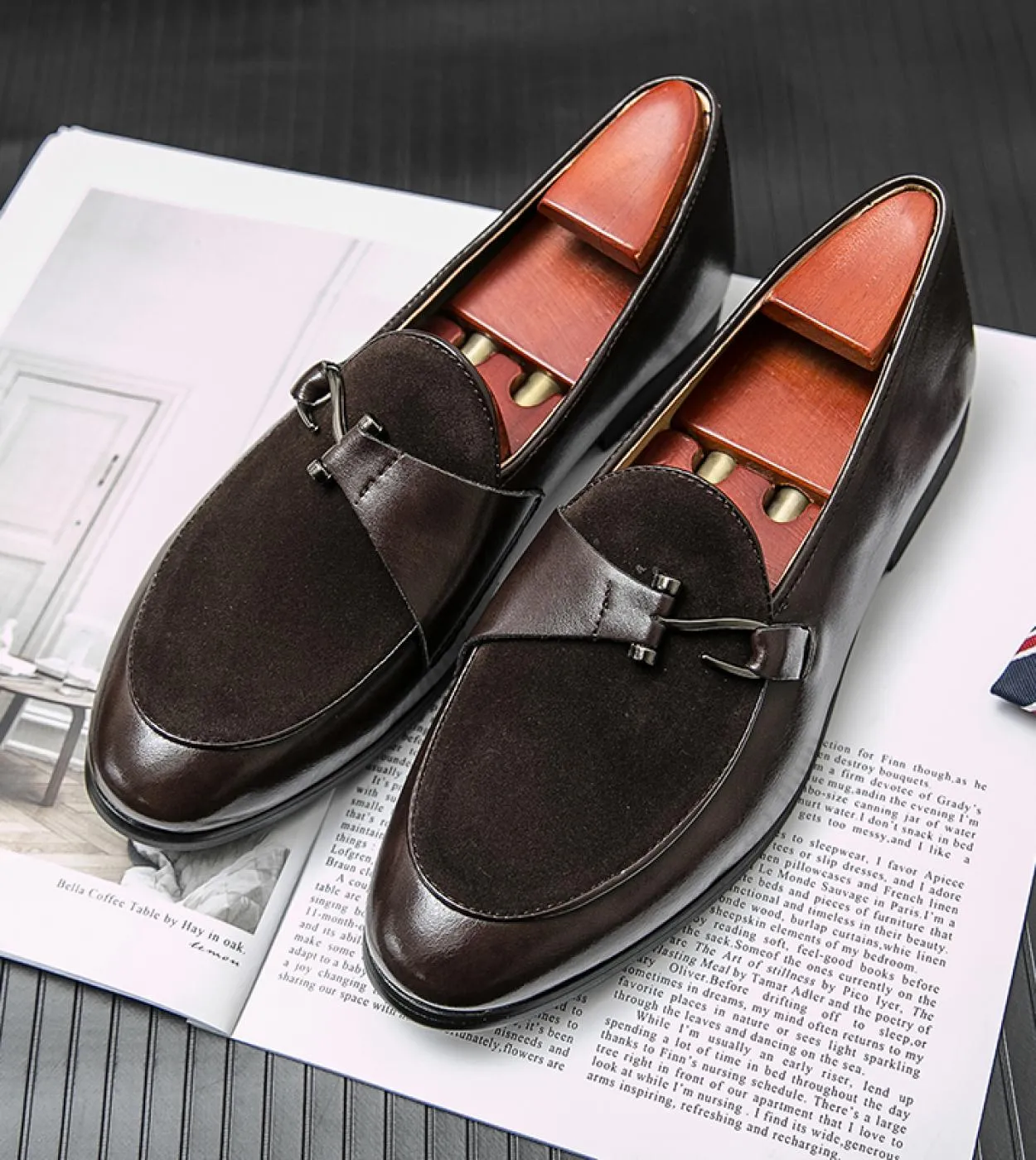 New mens loafers, solid color faux suede slip-on dress shoes