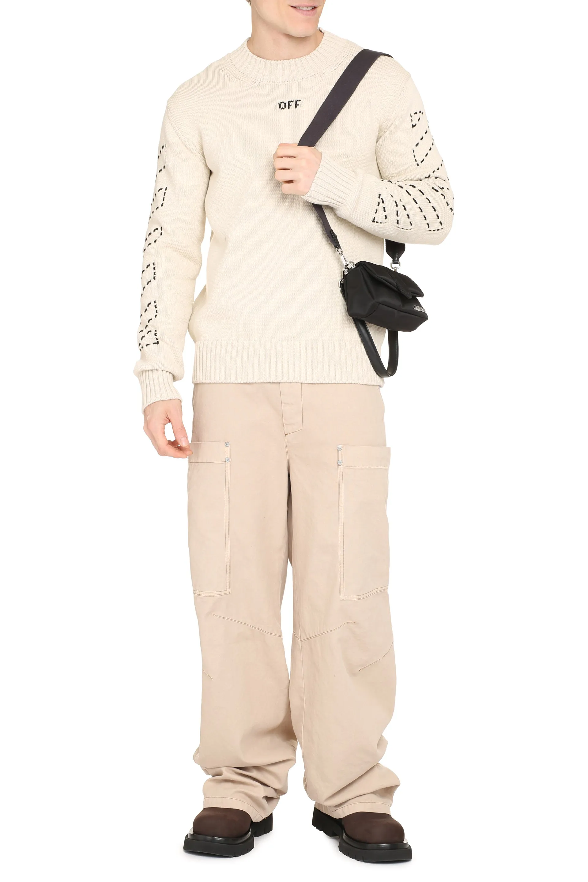 Off-White Cotton Blend Crewneck Sweater