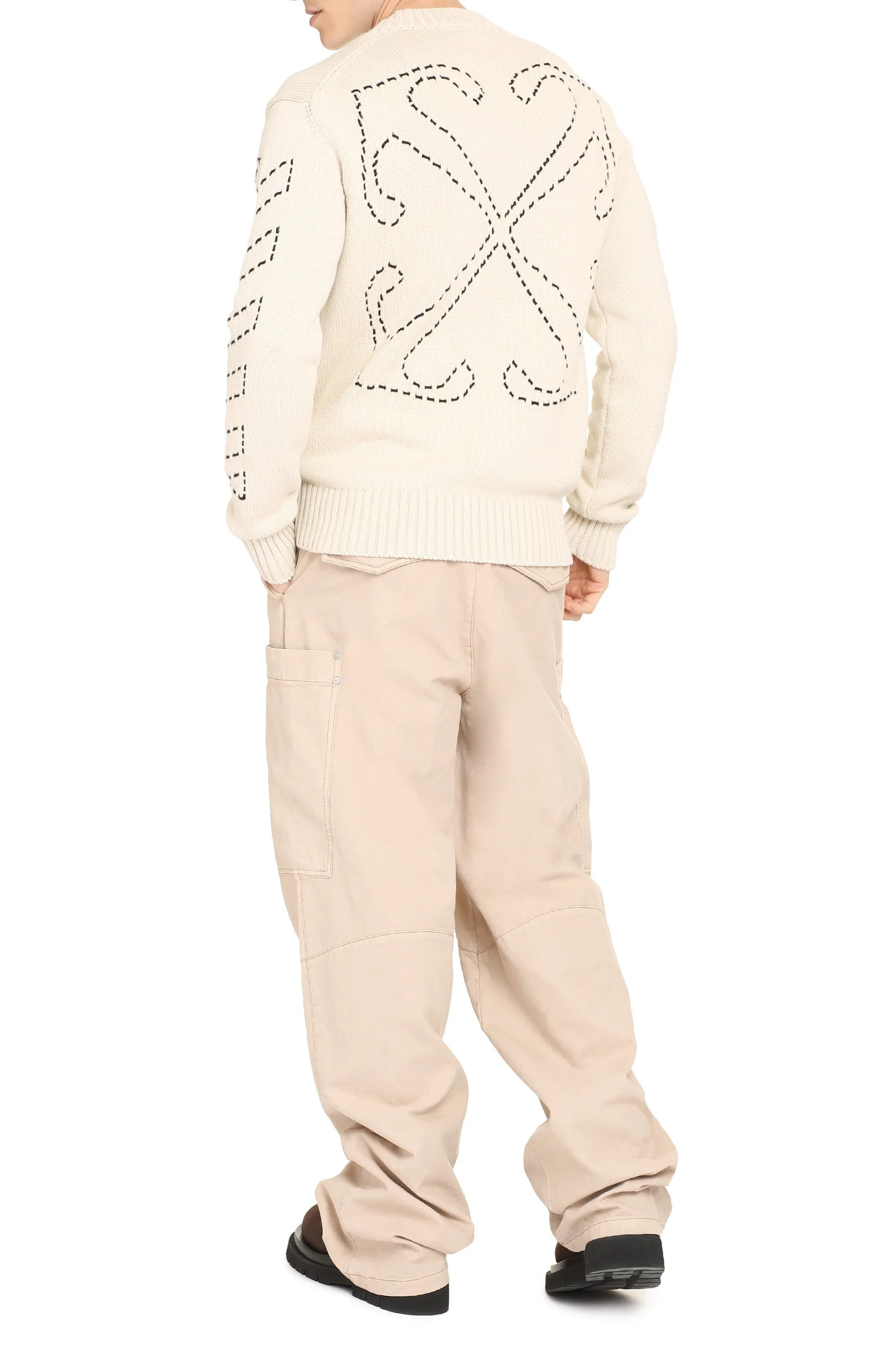 Off-White Cotton Blend Crewneck Sweater