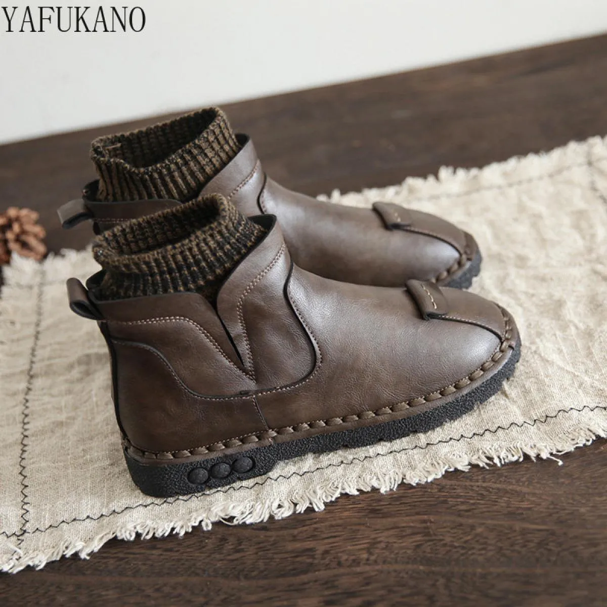 Original handcrafted retro literary wool mouth boots by Mori with comfortable soft sole. Perfect casual autumn footwear.