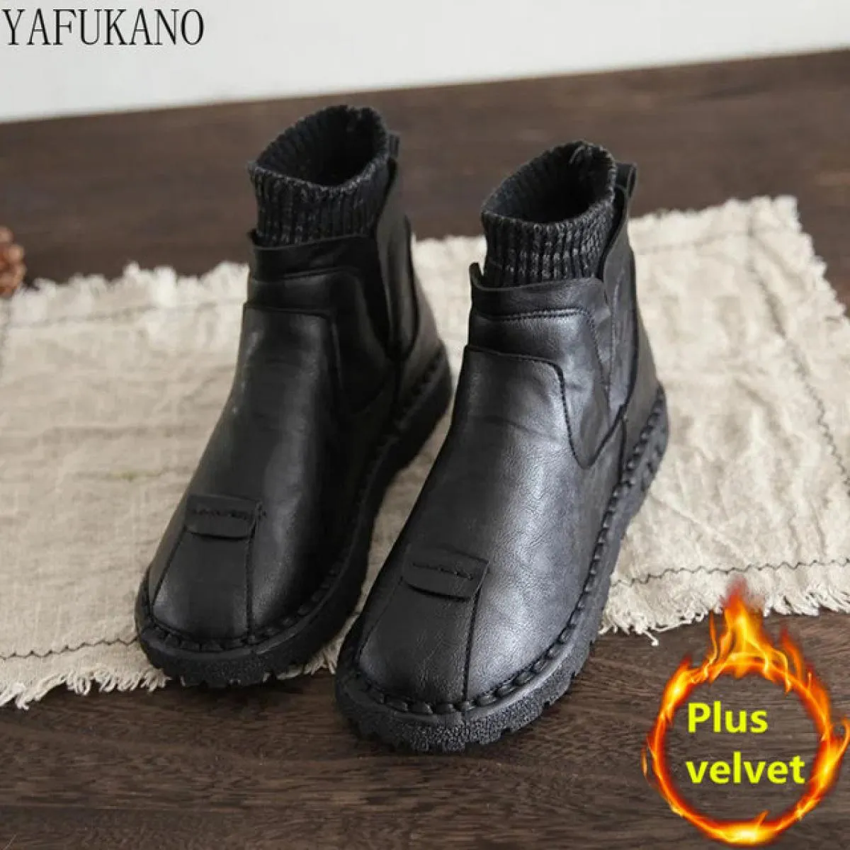 Original handcrafted retro literary wool mouth boots by Mori with comfortable soft sole. Perfect casual autumn footwear.