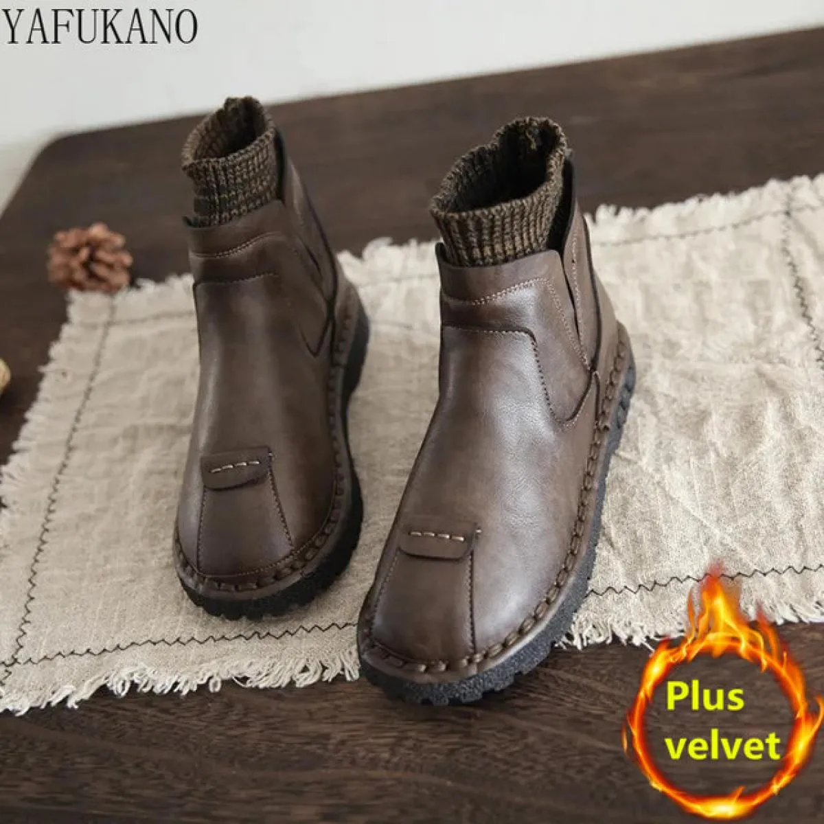 Original handcrafted retro literary wool mouth boots by Mori with comfortable soft sole. Perfect casual autumn footwear.