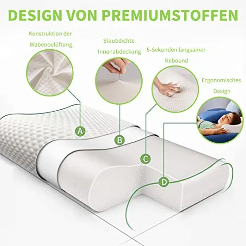 Orthopedic memory foam cervical pillow, ergonomic pillow for neck pain, for side sleepers.