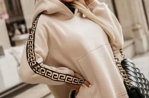 oversized cotton hoodie, beige
