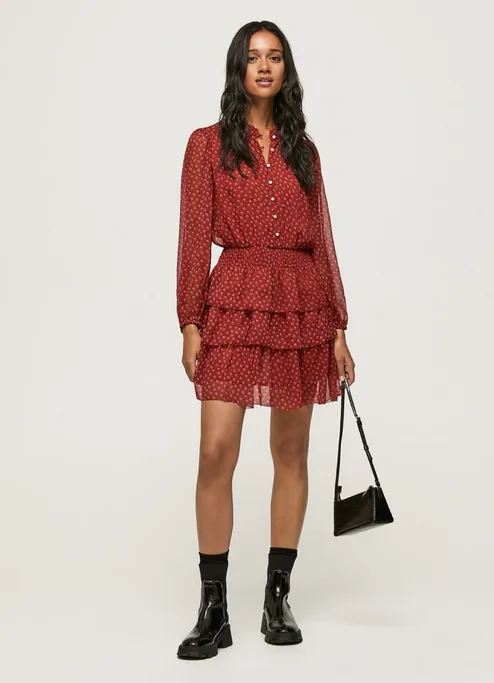 Pepe Jeans Delia PL953120 286 burnt red - Women's dress with floral print
