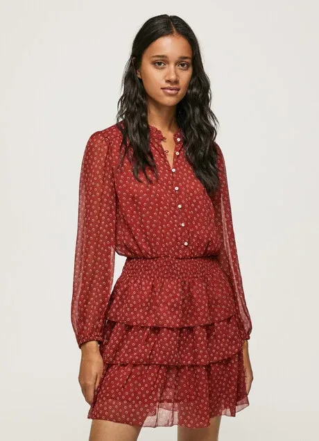Pepe Jeans Delia PL953120 286 burnt red - Women's dress with floral print