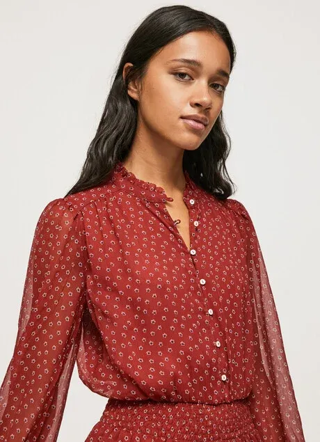 Pepe Jeans Delia PL953120 286 burnt red - Women's dress with floral print