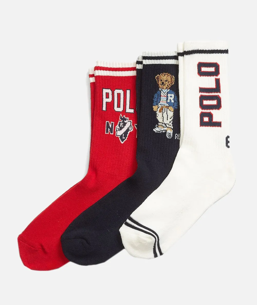 POLO RALPH LAUREN DONNA--Set regalo 3 calzini Polo Bear Crew