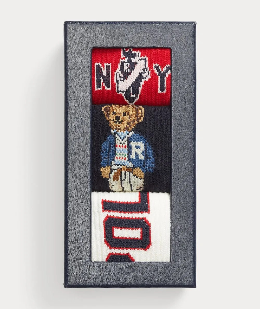 POLO RALPH LAUREN DONNA--Set regalo 3 calzini Polo Bear Crew
