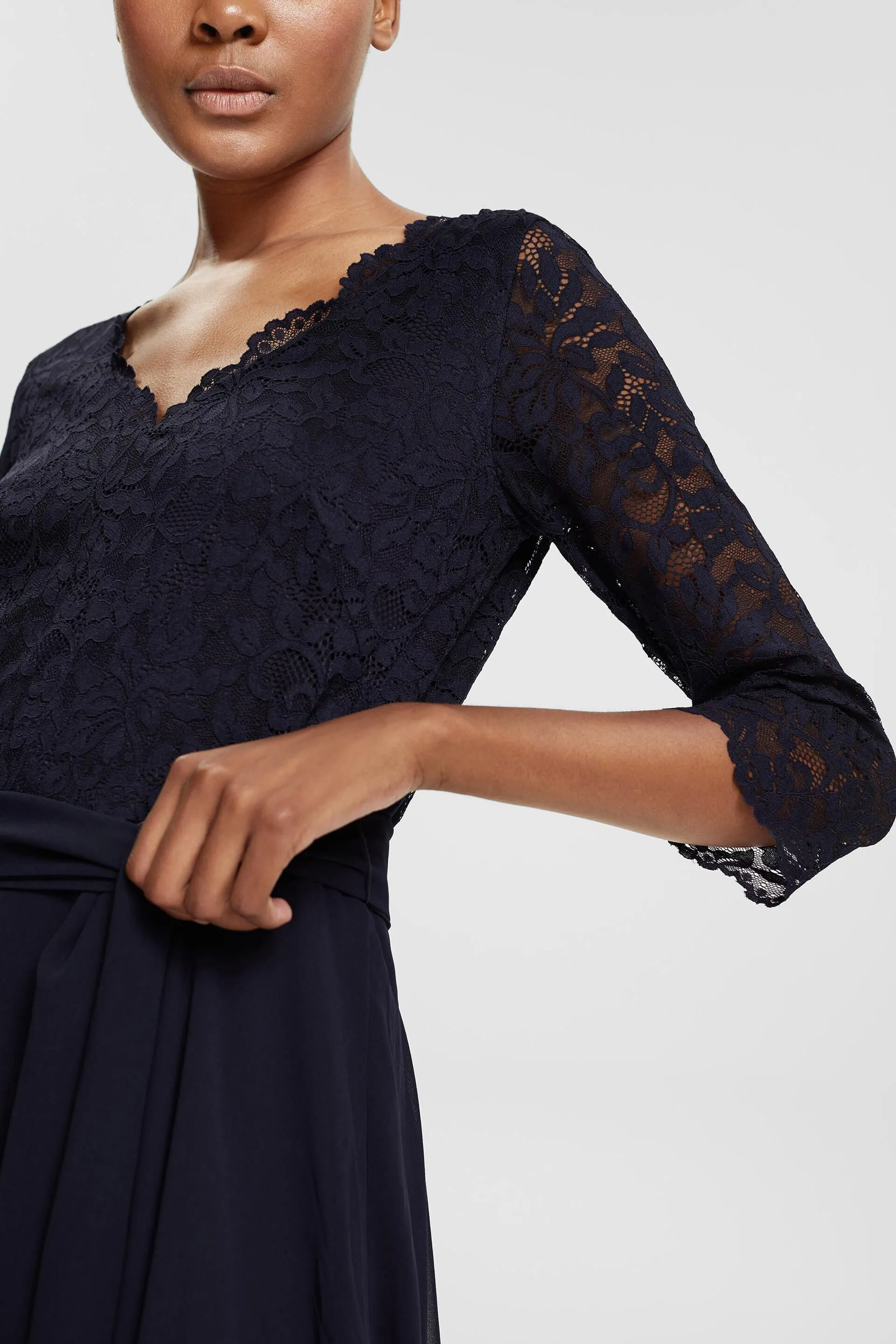Recycled: mini chiffon dress with lace.