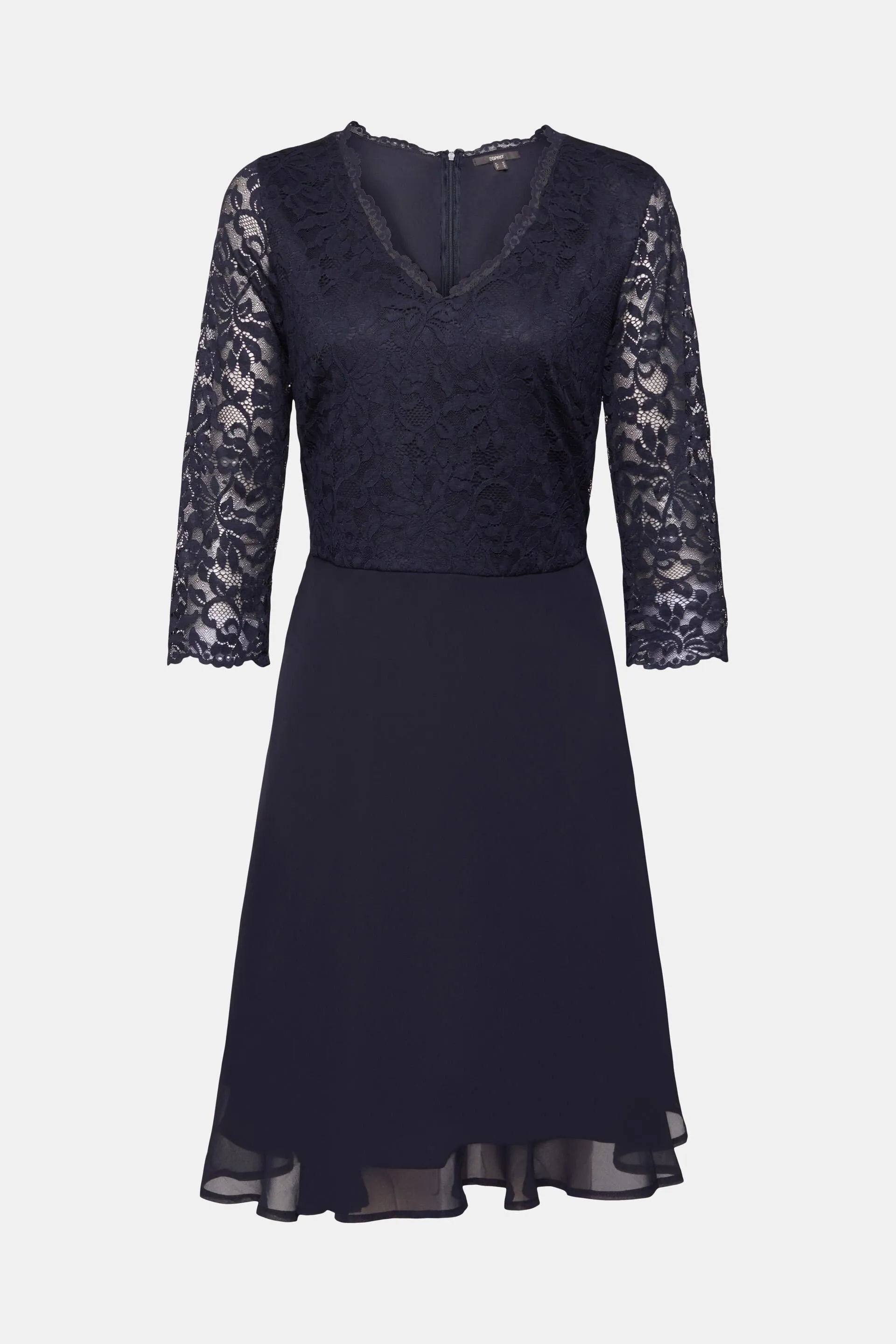 Recycled: mini chiffon dress with lace.