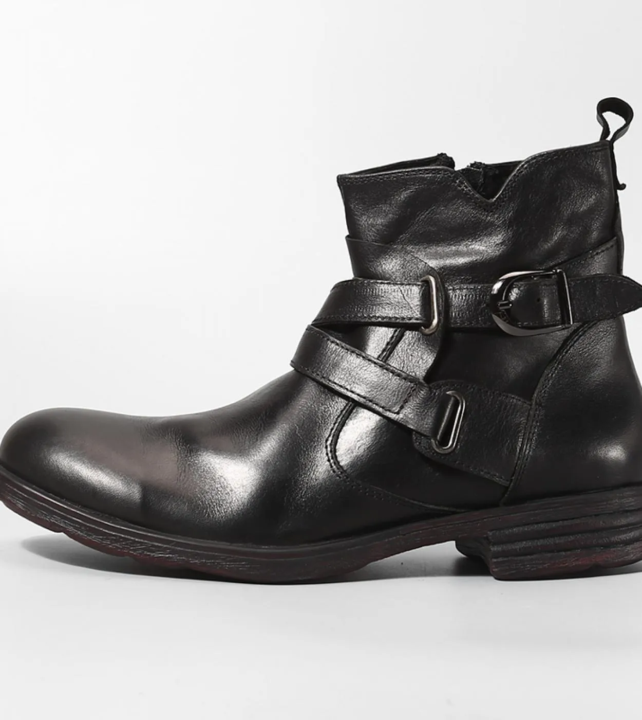 Retro Men Punk Boot Street Shoes with Zipper, Personality Men's Motorcycle Boots with Genuine Leather Buckle
